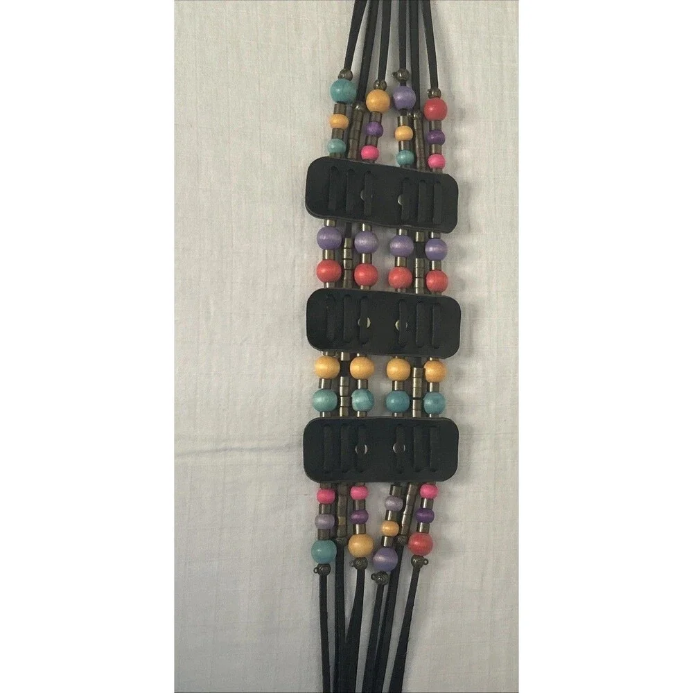 Vintage Wooden beaded belt Adjustable orange aqua blue black Hippie 36” Long
